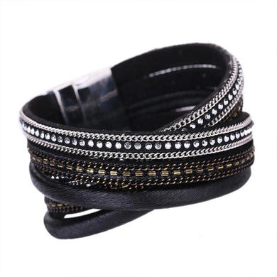 Handmade Bohemian Multi-Layer Leather Cuff Bracelet With Magnetic Clasp