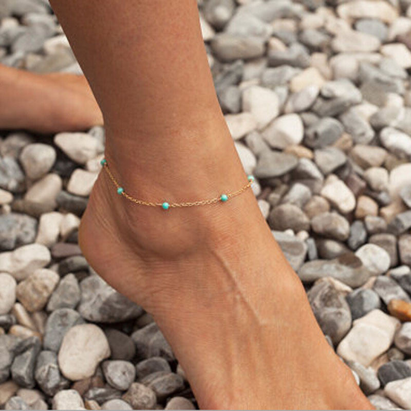 Handmade Anklet With Turquoise Beads With Gold Or Silver Chain