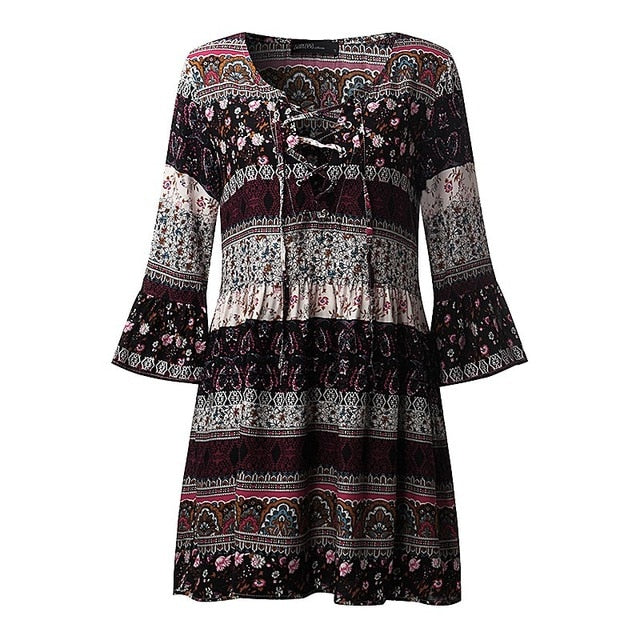 Stunning Bohemian Romantic Lace Up Above Knee Dress Or Tunic Top Western Natural Look With Flare Sleeves - Must Have!