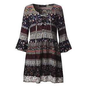 Stunning Bohemian Romantic Lace Up Above Knee Dress Or Tunic Top Western Natural Look With Flare Sleeves - Must Have!