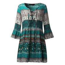 Load image into Gallery viewer, Stunning Bohemian Romantic Lace Up Above Knee Dress Or Tunic Top Western Natural Look With Flare Sleeves - Must Have!