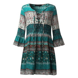 Stunning Bohemian Romantic Lace Up Above Knee Dress Or Tunic Top Western Natural Look With Flare Sleeves - Must Have!