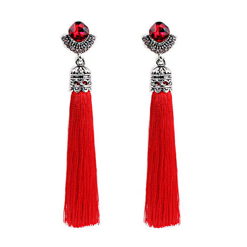 Handmade Ethnic Bohemian Tassel Earrings With Rhinestone - Belly Dance Accessory