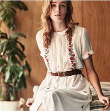 Load image into Gallery viewer, Lovely Floral Embroidered Dress Short Sleeve Single Breasted Vintage Style Dress - Cotton