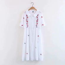 Load image into Gallery viewer, Lovely Floral Embroidered Dress Short Sleeve Single Breasted Vintage Style Dress - Cotton